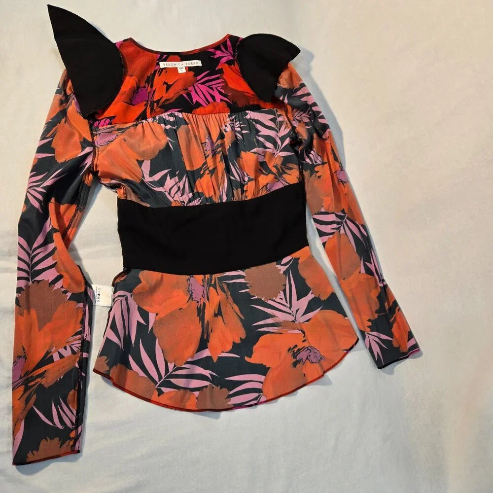 VERONICA BEARD Old Money Y2K Pevero Red Floral Stretch Silk Babydoll Top Size 2. - Picture 11 of 17